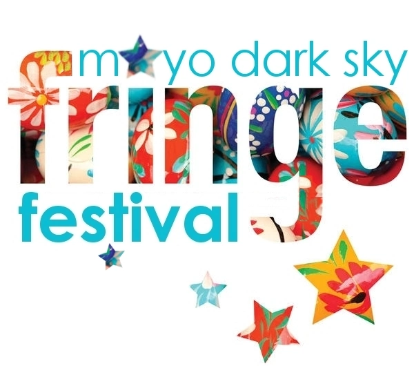Colourful Mayo Dark Sky Fringe Festival logo with floral patterns and vibrant stars.